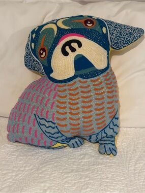 Hand-Embroidered French Bulldog frenchie Accent Pillow